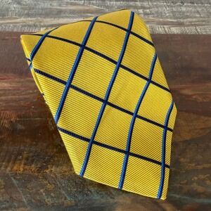 Brooks Brothers Makers Silk Tie Yellow Blue Windowpane Check 57" x 3 1/2"